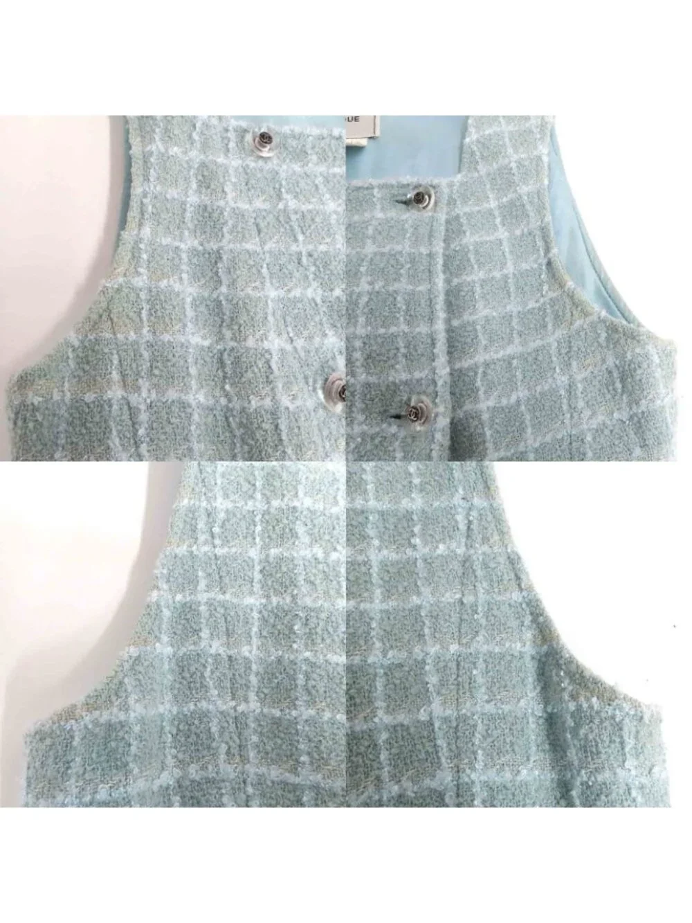 Chanel 97c Tweed Sleeveless Dress 38 Icy Green Vintage